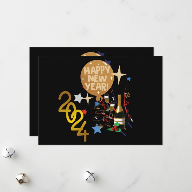 Cartes Pour Fêtes Annuelles Bonne année 2024 (Devant/Arrière en situation)