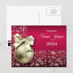 Cartes Pour Fêtes Annuelles Bonne année 2024. Bauble de Noël d'or
