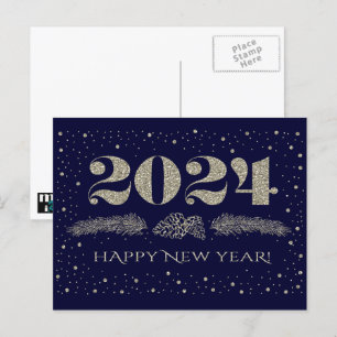 Cartes Pour Fêtes Annuelles Bonne année 2024. Branches de pin