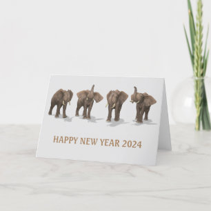 Cartes Pour Fêtes Annuelles Bonne année 2024 Trumpeting Elephants