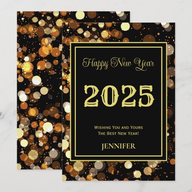 Cartes Pour Fêtes Annuelles Bonne année 2025 Elégante bulle d'or (Devant / Derrière)