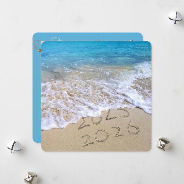 Cartes Pour Fêtes Annuelles Bonne année 2026 Ocean Beach  (Devant/Arrière en situation)