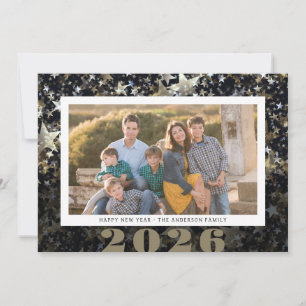 Cartes Pour Fêtes Annuelles Bonne année 2026 Photo Étoile Confettis