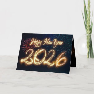 Cartes Pour Fêtes Annuelles Bonne année 2026 scintillante avec feux d'artifice