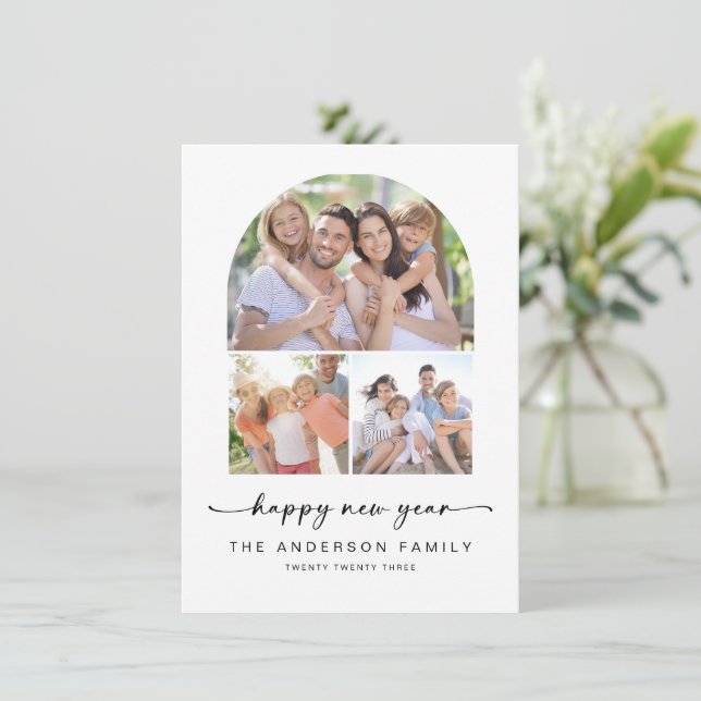 Cartes Pour Fêtes Annuelles Bonne année | Arc moderne 3 Photos (Debout devant)