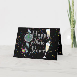 Cartes Pour Fêtes Annuelles Bonne Année Avec Champagne & Confetti