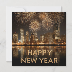 Cartes Pour Fêtes Annuelles "Bonne année" avec feux d'artifice au-dessus d'une