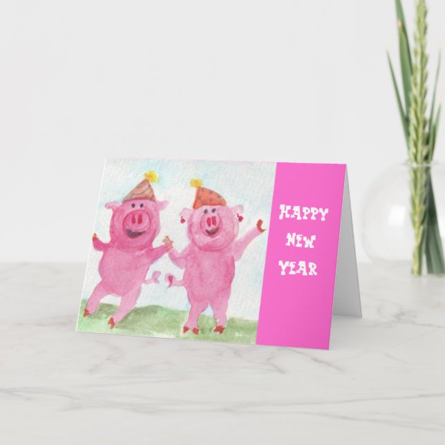 Cartes Pour Fêtes Annuelles Bonne année avec les cochons de la fête (Devant)