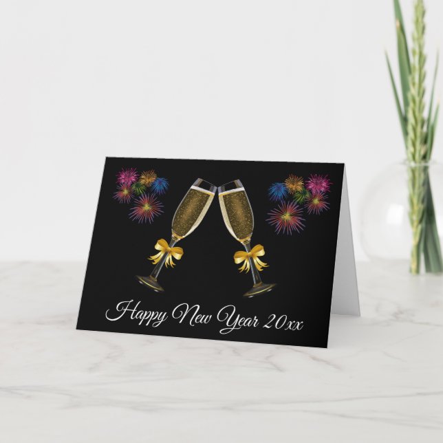 Cartes Pour Fêtes Annuelles Bonne année Black Gold Fireworks Card (Devant)