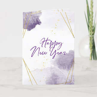 Cartes Pour Fêtes Annuelles Bonne Année Cadre Doré Aquarelle Violette