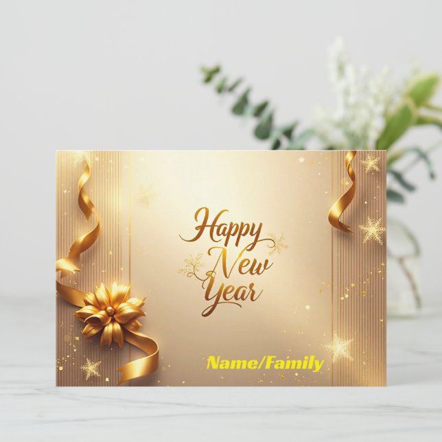 Cartes Pour Fêtes Annuelles Bonne Année Champagne Or Élégant (Debout devant)