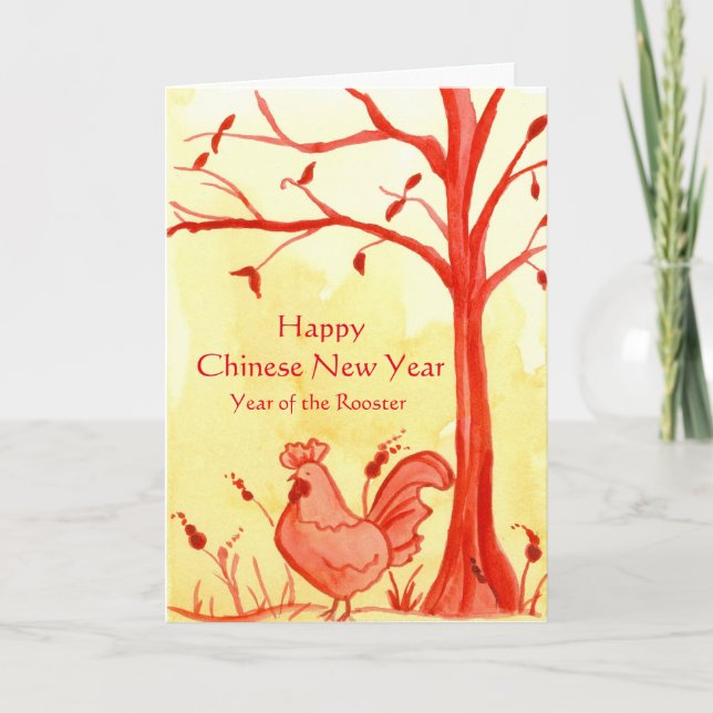 Cartes Pour Fêtes Annuelles Bonne Année Chinoise De La Rooster Aquarelle (Devant)