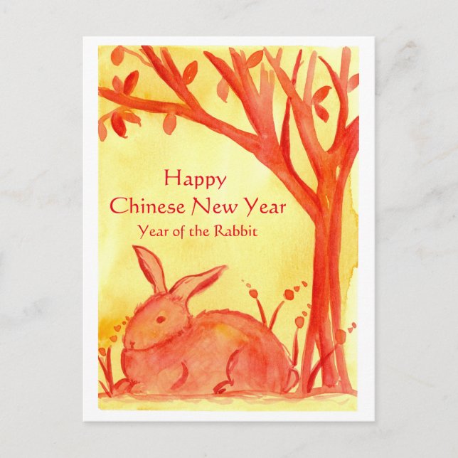 Cartes Pour Fêtes Annuelles Bonne Année Chinoise De L'Aquarelle De Lapin (Devant)