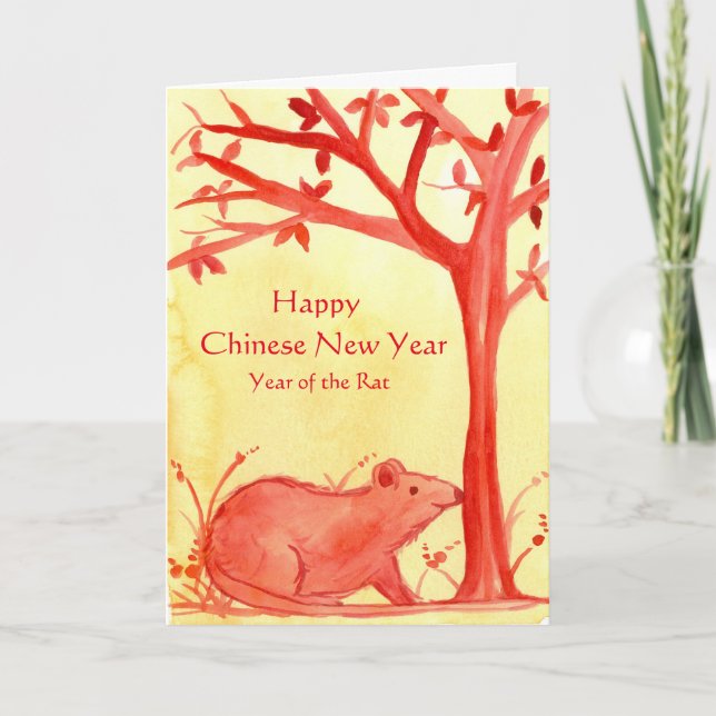 Cartes Pour Fêtes Annuelles Bonne Année Chinoise De L'Aquarelle Du Rat (Devant)