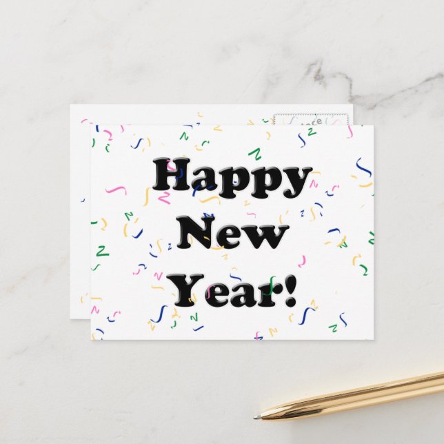 Cartes Pour Fêtes Annuelles Bonne année ! Confetti (Devant/Arrière en situation)