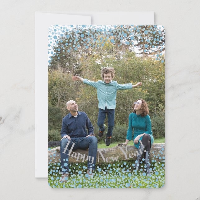 Cartes Pour Fêtes Annuelles Bonne Année Confettis Bleus (Devant)
