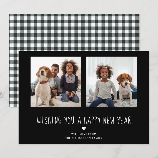 Cartes Pour Fêtes Annuelles Bonne année | Cute Black Two Photo (Devant / Derrière)