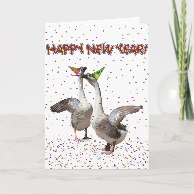 Cartes Pour Fêtes Annuelles Bonne année des oies fêtardes (Devant)