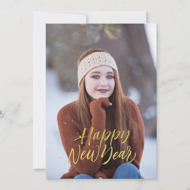 Cartes Pour Fêtes Annuelles Bonne année écriture Faux Or (Devant)