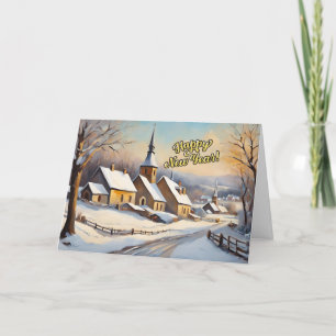 Cartes Pour Fêtes Annuelles Bonne année Église Vintage d'hiver