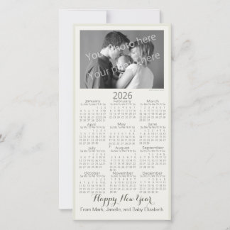 Cartes Pour Fêtes Annuelles Bonne Année Élégant Calendrier 2026 Votre Photo