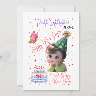 Cartes Pour Fêtes Annuelles Bonne année et joyeux anniversaire Double Célébrat