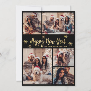 Cartes Pour Fêtes Annuelles Bonne année flocon de neige noir or Collage photo 
