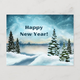 Cartes Pour Fêtes Annuelles Bonne année Forêt de neige hivernale scène