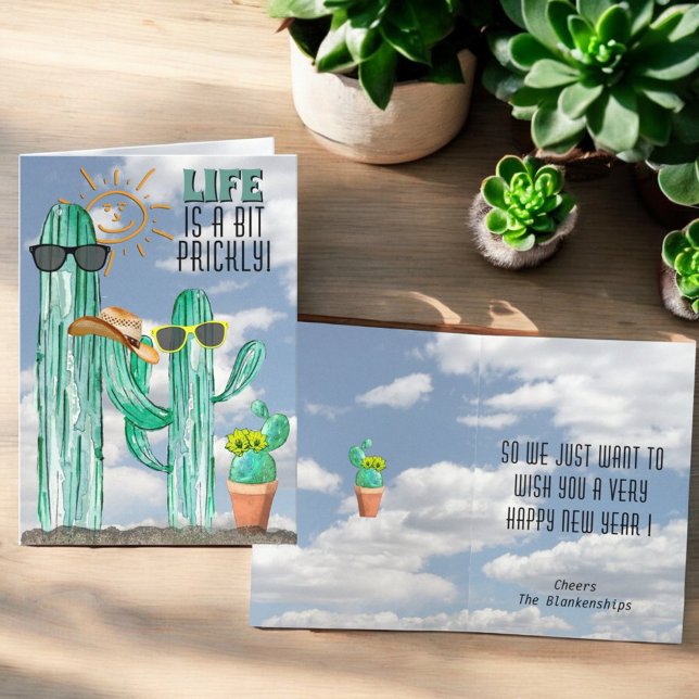 Cartes Pour Fêtes Annuelles Bonne année Funny Sud-Ouest Saguaro Cactus (fun cactus greeting card cover and inside template)