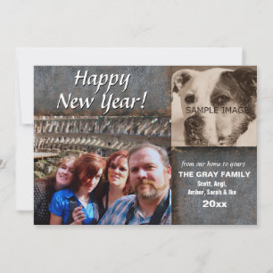 Cartes Pour Fêtes Annuelles Bonne année Greeting Rustic Leather 2 Photos