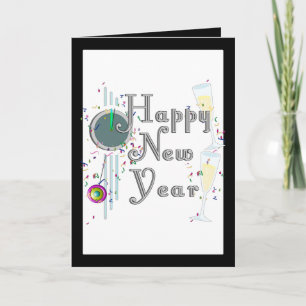 Cartes Pour Fêtes Annuelles Bonne année - Lunettes de champagne et horloge