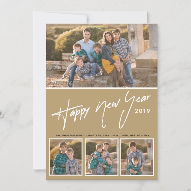Cartes Pour Fêtes Annuelles Bonne année manuscrite | Quatre photos (Devant)