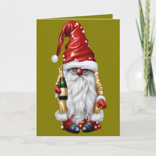 Cartes Pour Fêtes Annuelles Bonne année Nisse Gnome Gonk tenant une bouteille