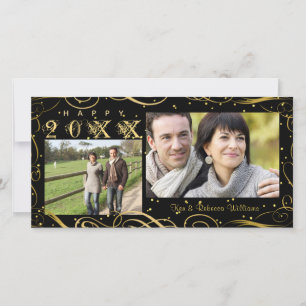 Cartes Pour Fêtes Annuelles Bonne année, noir élégant et rouleau d'or