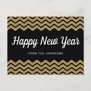 Cartes Pour Fêtes Annuelles Bonne année paillettes dorées chevrons rayures noi