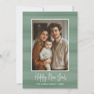 Cartes Pour Fêtes Annuelles Bonne année Photo avec vert aquarelle doux