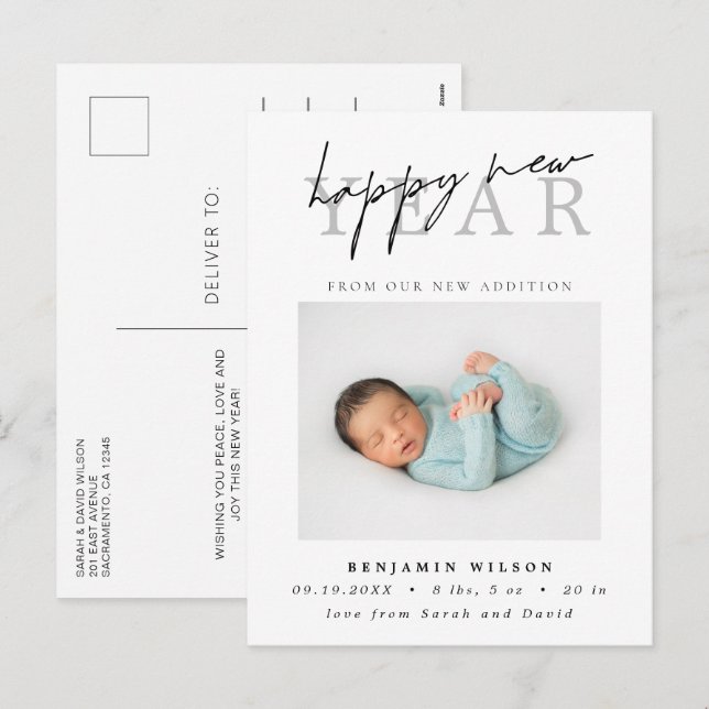 Cartes Pour Fêtes Annuelles Bonne année photo Naissance (Devant / Derrière)