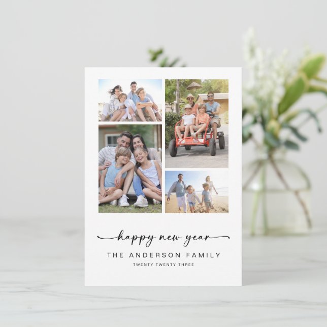 Cartes Pour Fêtes Annuelles Bonne année | Quatre photos modernes Nouvel An (Debout devant)