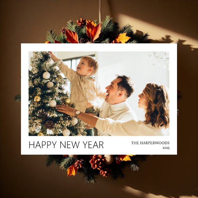 Cartes Pour Fêtes Annuelles Bonne année simple élégant moderne une photo (Créateur téléchargé)