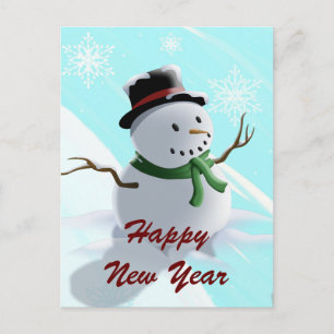 Cartes Pour Fêtes Annuelles Bonne année Snowman et Snowflakes