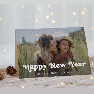Cartes Pour Fêtes Annuelles Bonne année Superposition photo Boho simple
