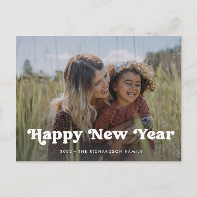 Cartes Pour Fêtes Annuelles Bonne année | Superposition photo Boho simple (Devant)