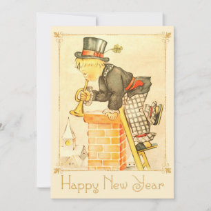 Cartes Pour Fêtes Annuelles Bonne année vintage de balayeuse de cheminée