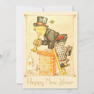 Cartes Pour Fêtes Annuelles Bonne année vintage de balayeuse de cheminée