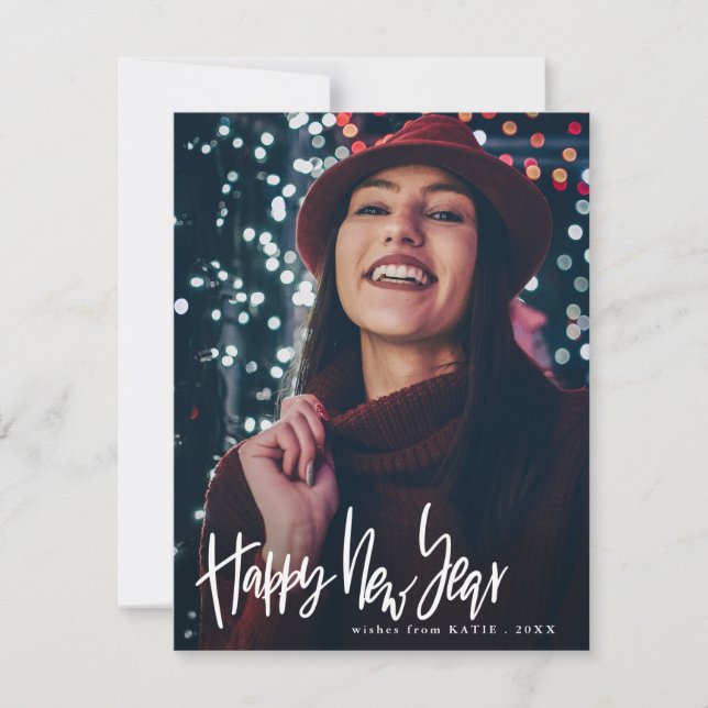 Cartes Pour Fêtes Annuelles Bonne année | White Script Photo moderne (Devant)