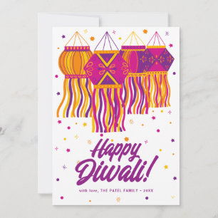 Cartes Pour Fêtes Annuelles Bonne Diwali Purple Pink Lamp Card