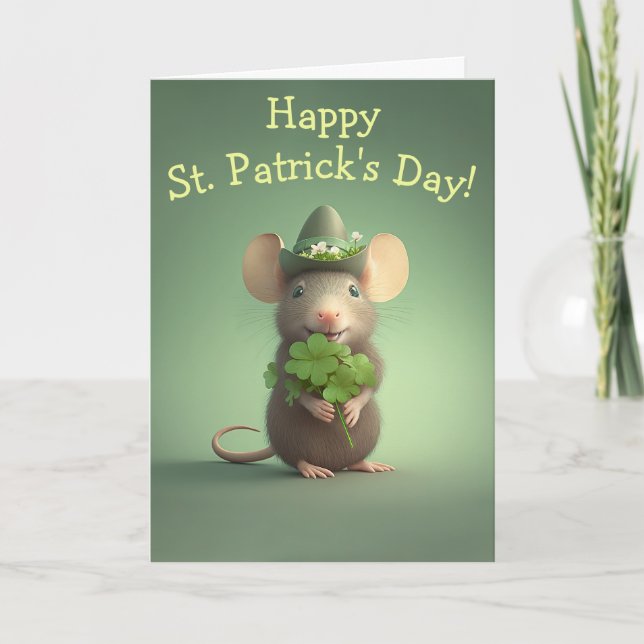 Cartes Pour Fêtes Annuelles Bonne et adorable Souris St. Patrick's Day (Devant)