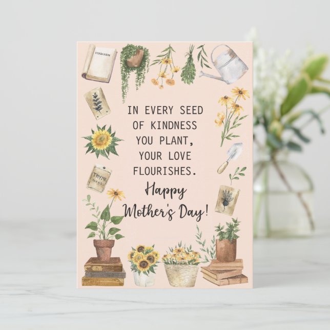 Cartes Pour Fêtes Annuelles Bonne fête des mères Aquarelle Tournesol Jardinage (Debout devant)