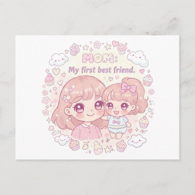 Cartes Pour Fêtes Annuelles Bonne fête des mères avec mignonette dessin animé (Devant)