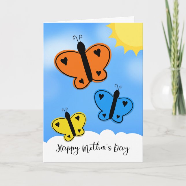 Cartes Pour Fêtes Annuelles Bonne fête des mères papillons illustrés (Devant)